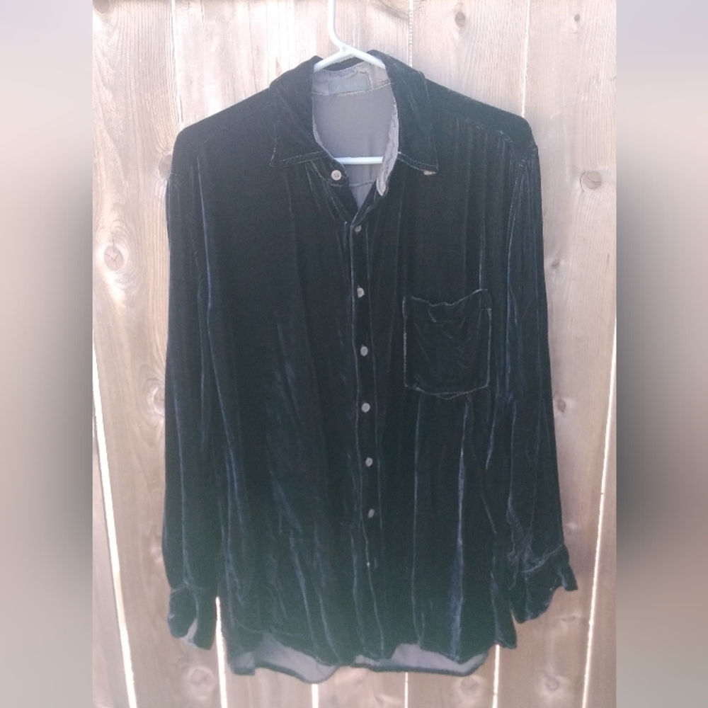 CP Shades Vintage Silk Velvet Blouse Top Shirt Black M Pocket Tunic